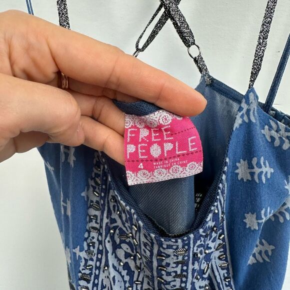 Vintage Free People Spaghetti Strap Cross Back Boho Floral Mini Dress Size XS - Picture 11 of 13